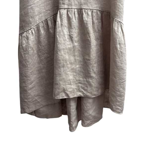 Natural Linen Strappy V-Neck Maxi Dress Ruffle Hem Italy Terzo Millennio Large - Picture 8 of 12